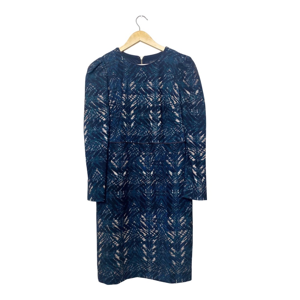 Donna Karan New York Blue Abstract Print Sheath Dress Long Sleeve Size 4